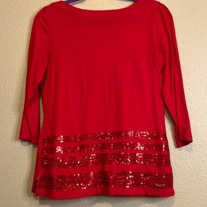 Like new, red Tommy Hilfiger boatneck, 3/4 sleeve top. (A-9)